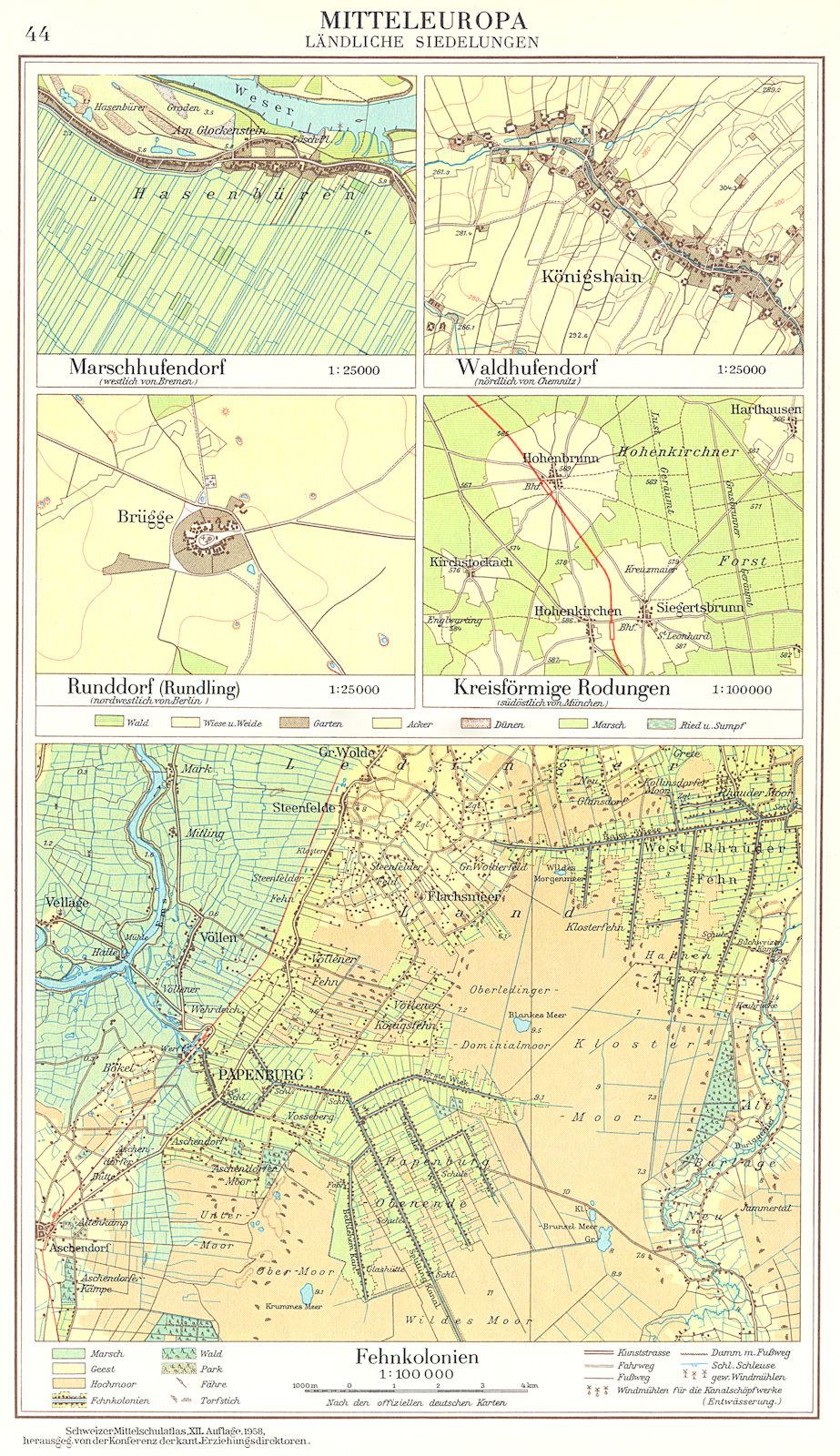 GERMANY.Landliche;Bremen;Chemnitz;Berlin;Munchen;Fehnkolonien 1958 old map